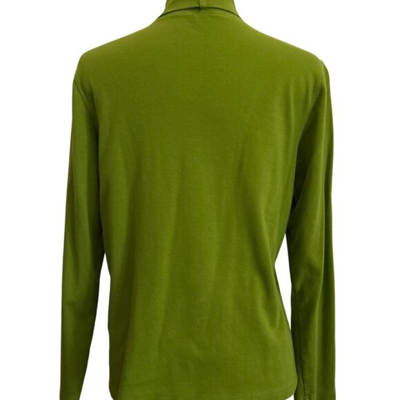 Lands End Green Long Sleeve Mock Turtleneck Top M 100% Cotton Womens Casual Wear - Picture 2 of 6
